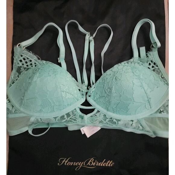 Honey Birdette Vanessa Mint Bra 34C Strappy Lace - Picture 11 of 11